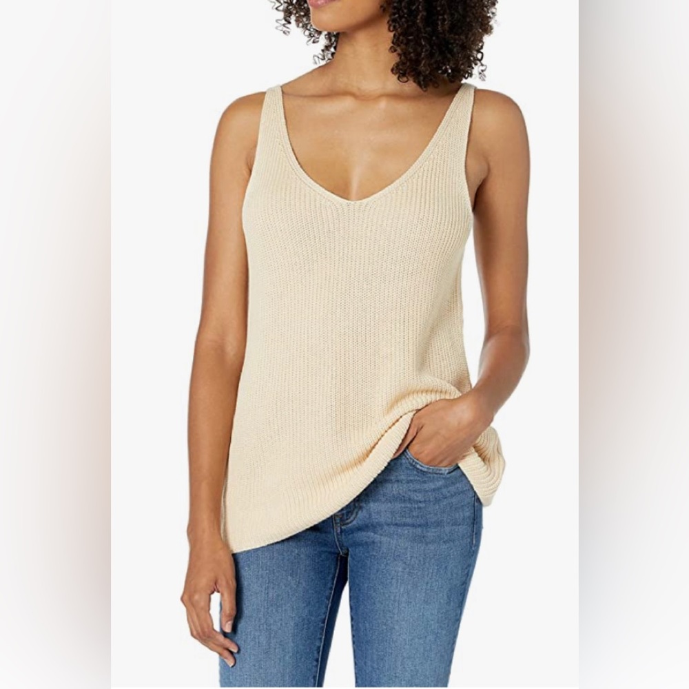 NWOT The Drop Women's Claire Double V-Neck Cream Textured Rib Sweater Tank Small